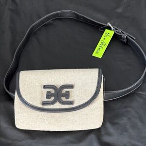 Sam Edelman - Linen Emily Shoulder/Belt Bag Chic Beige/ Black Crossbody Bag. NWT